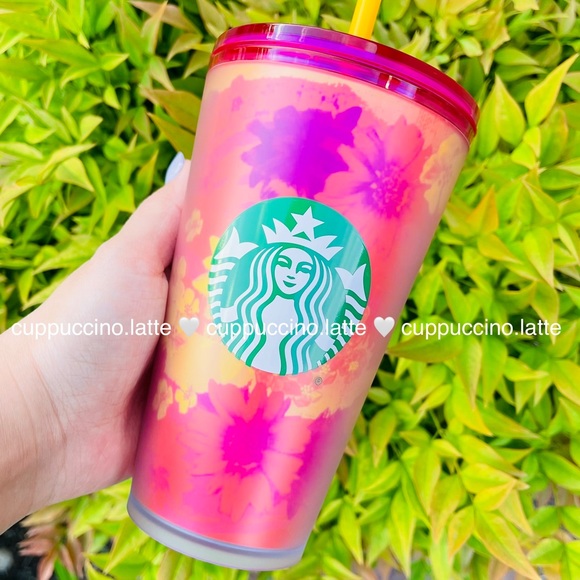 🍓LAST SET🌻Starbucks Summer 2022 Soft Touch Floral Pink & Green Grande Tumblers - Picture 3 of 16